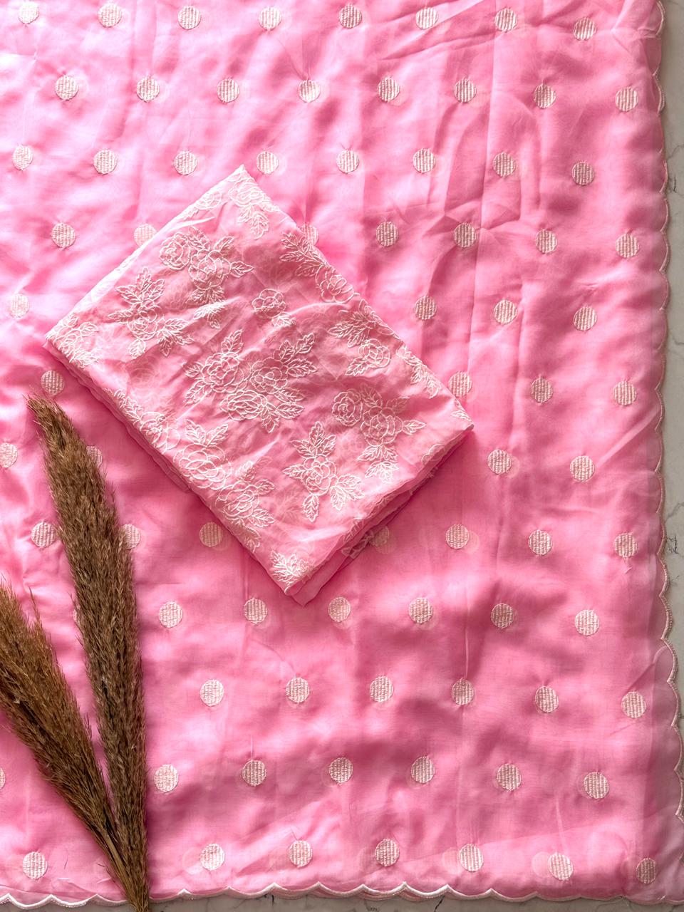 Baby pink with white dots