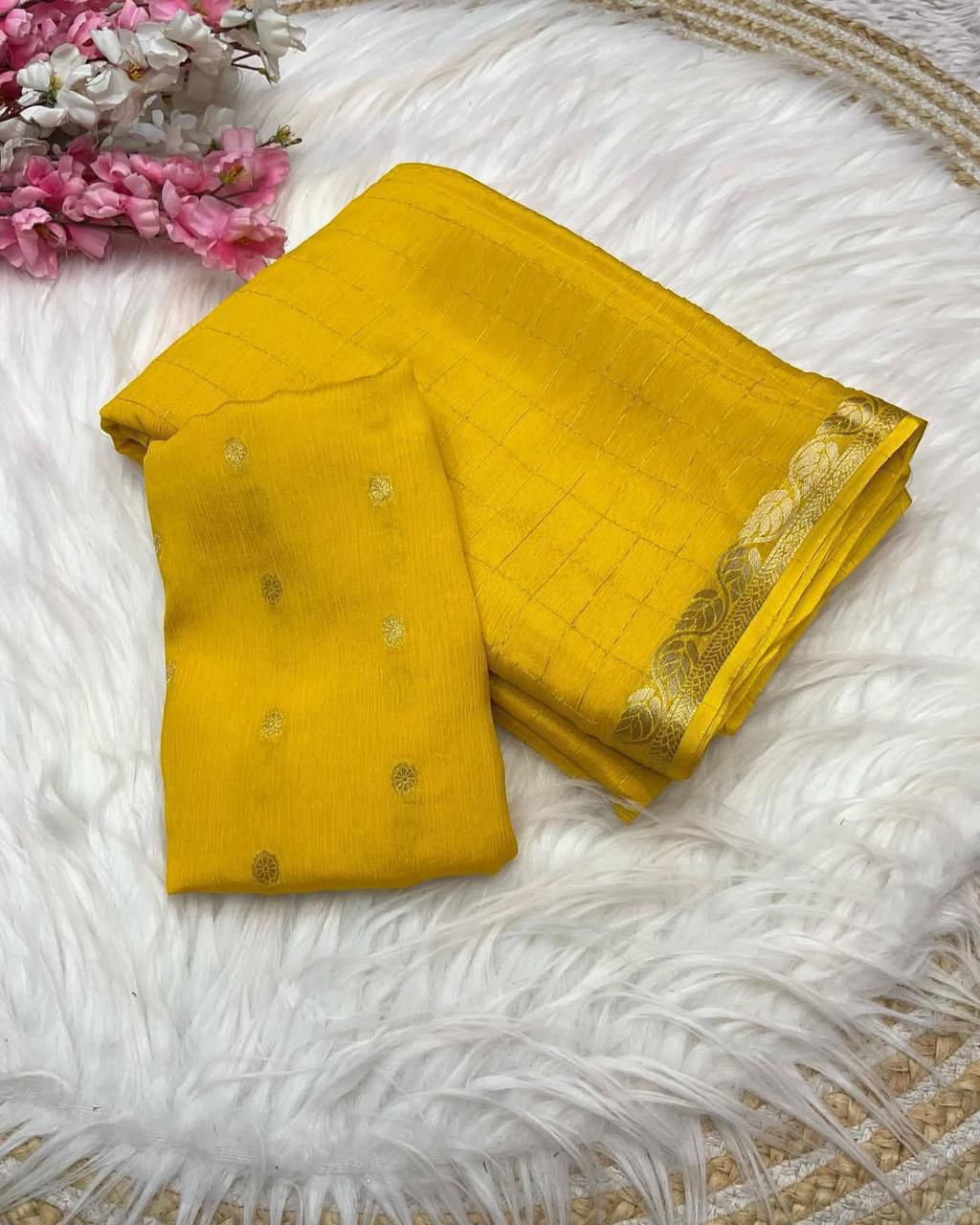 Yellow Viscose Georgette Saree 