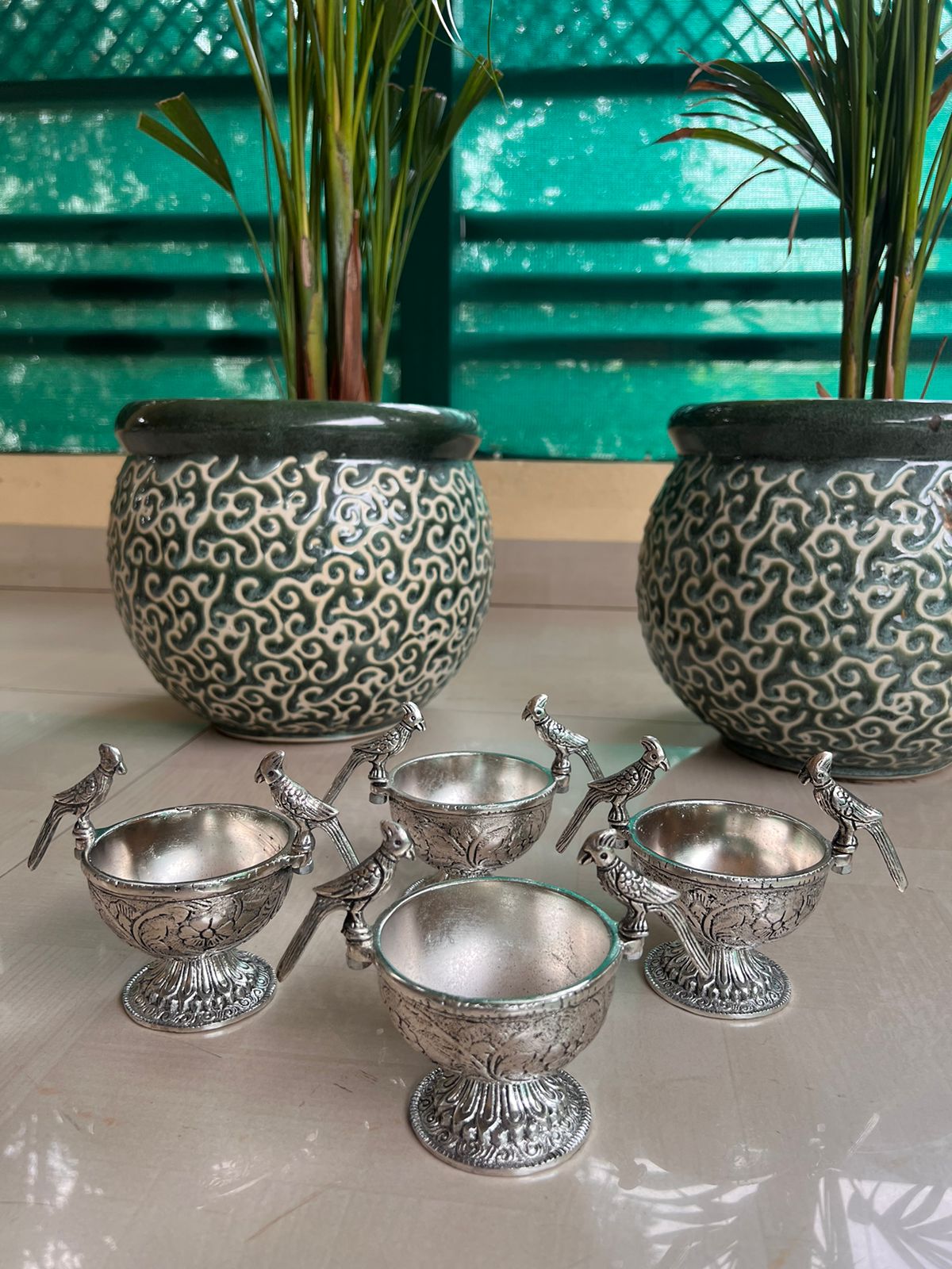 Antique German Silver Parrot Bowls - 5 pcs