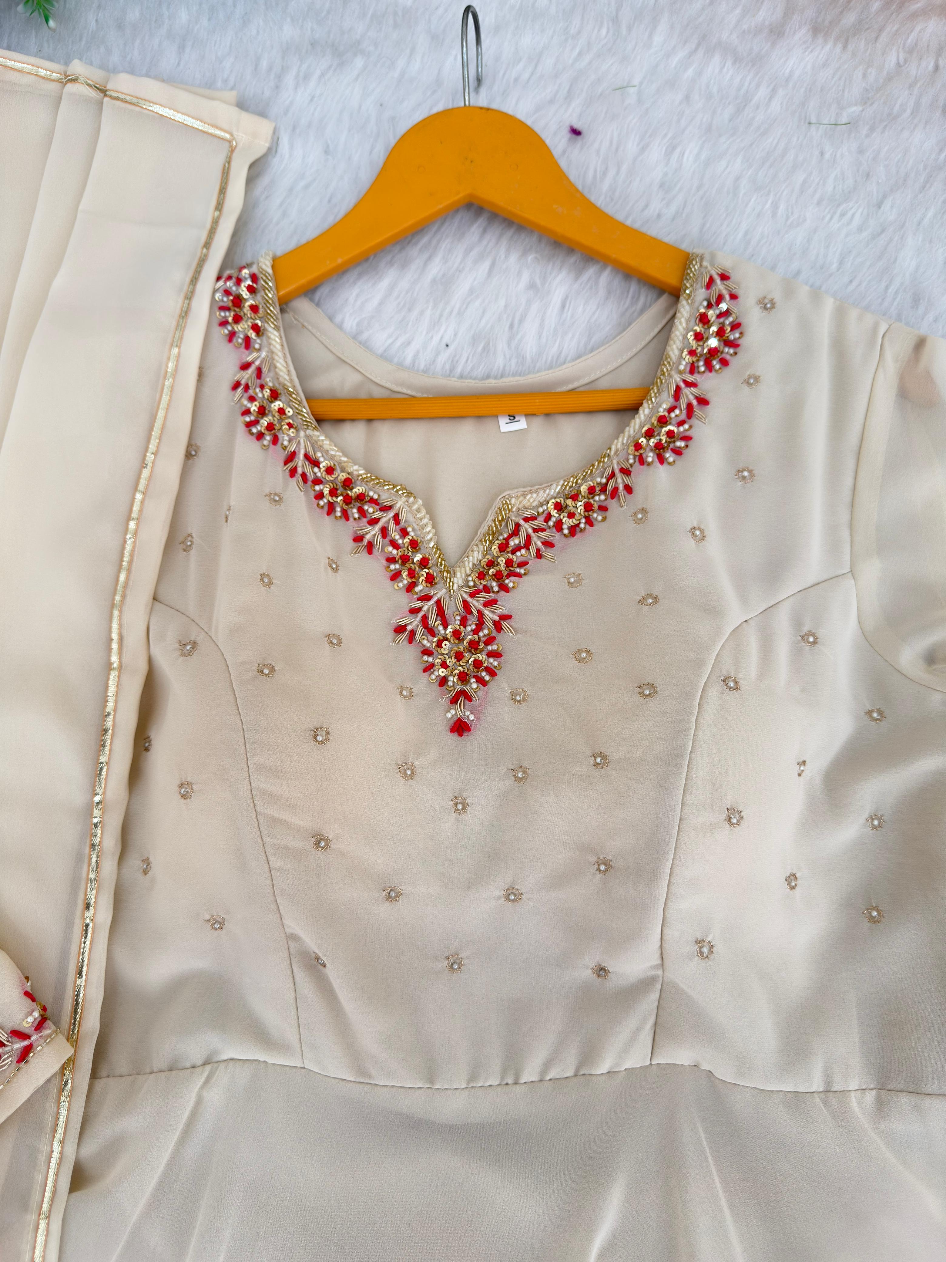 Beige with gold embroidery work