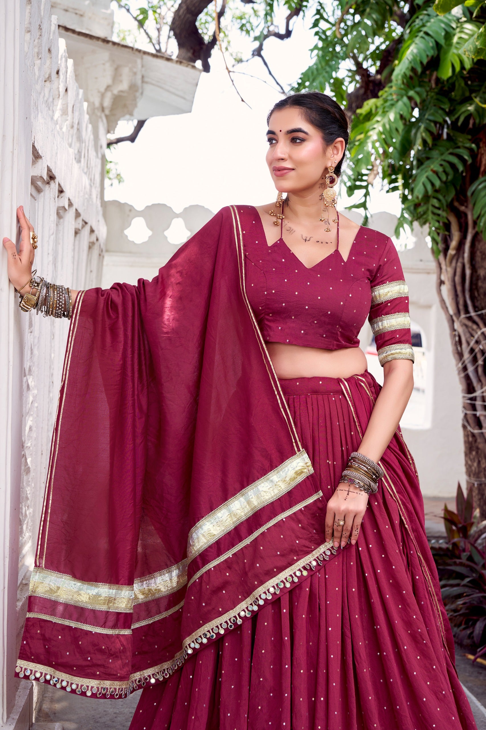 Wine lehenga 