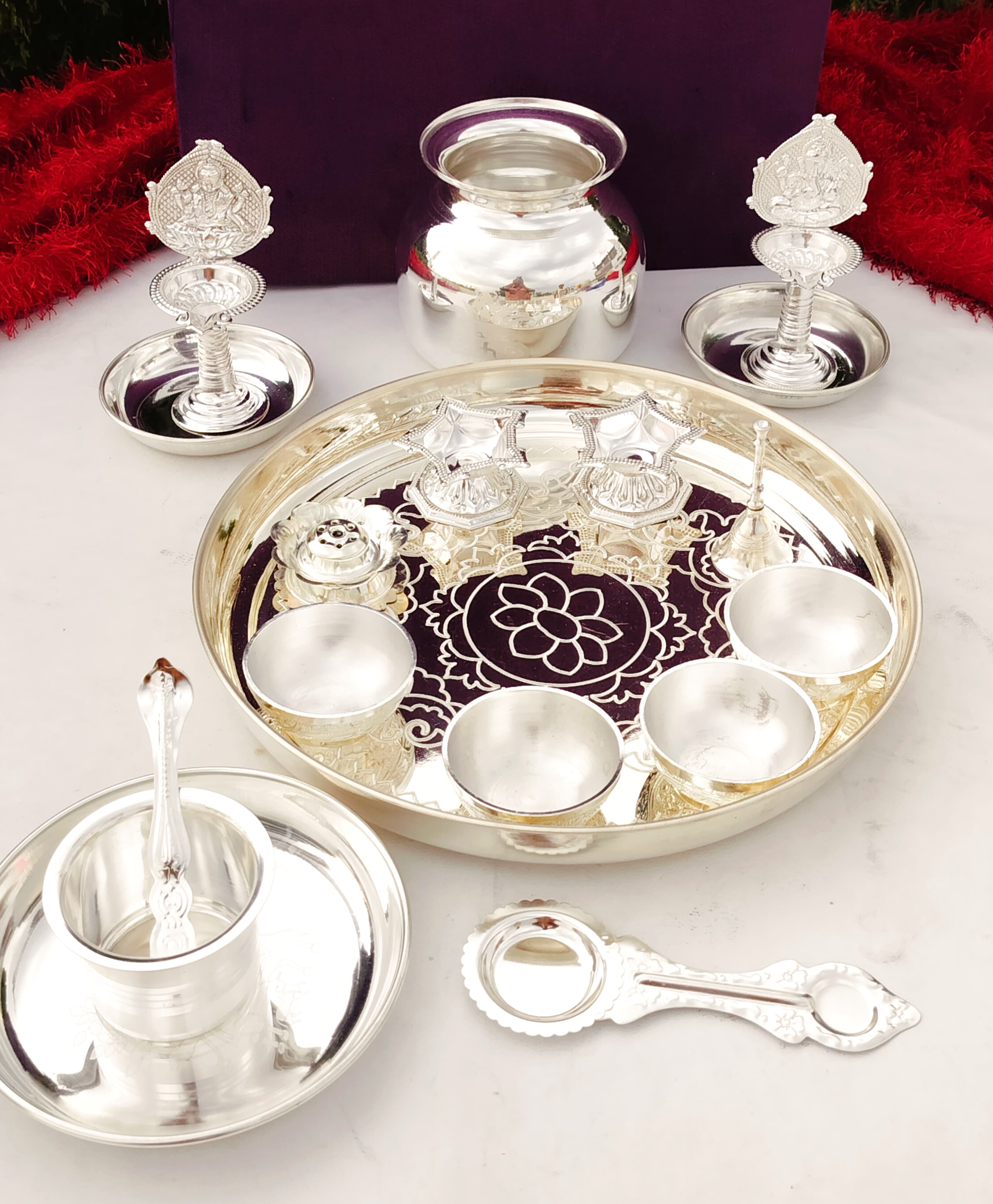 German silver complete laxmi pooja set