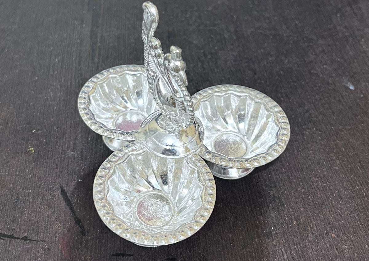 Antique German silver peacock panchawala diya-10 sets