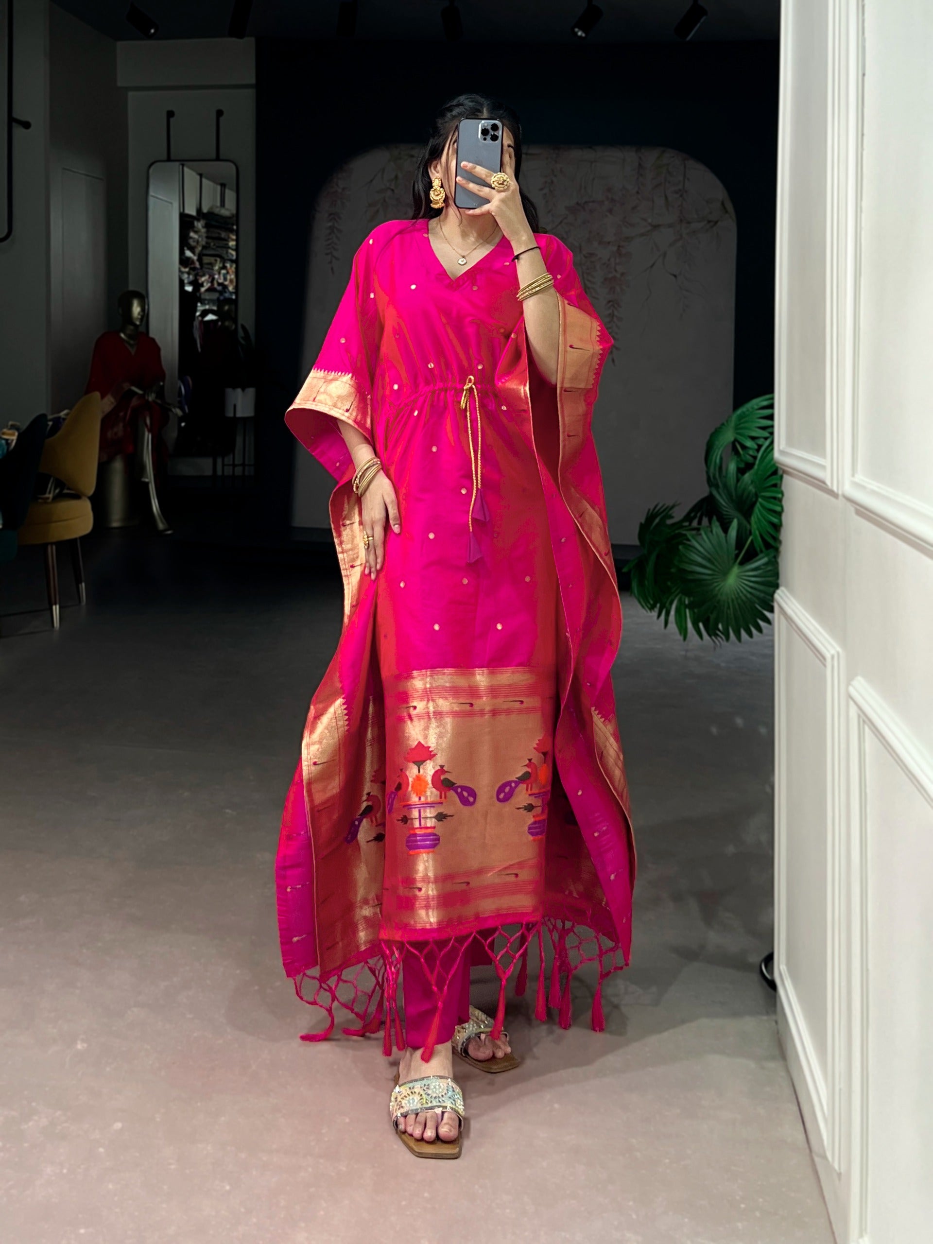 Pink dress with gold border 