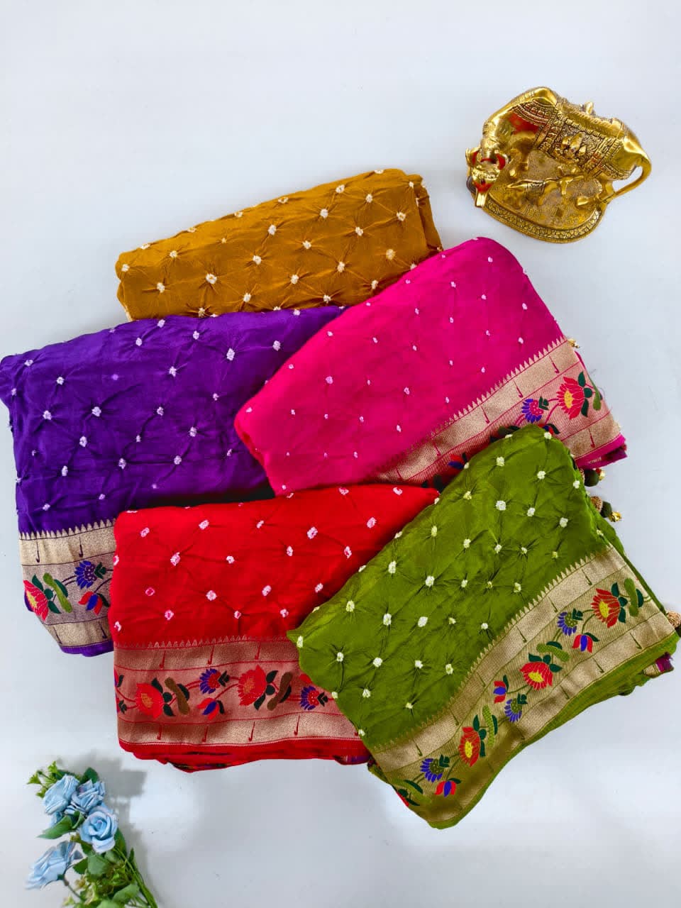 Purple,honey Gold,pink,red and olive Green 