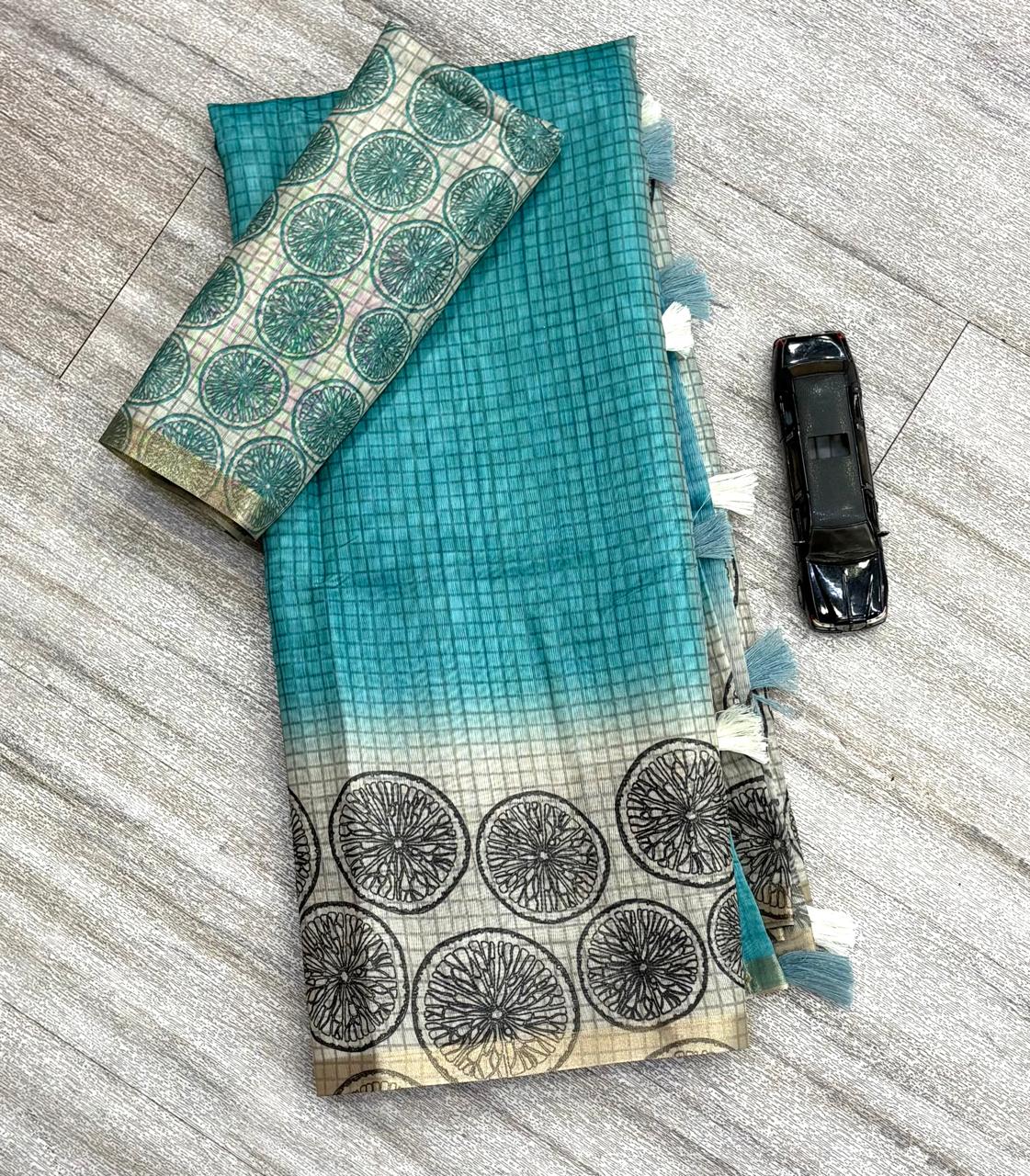 Sky Blue saree with floral patterns 