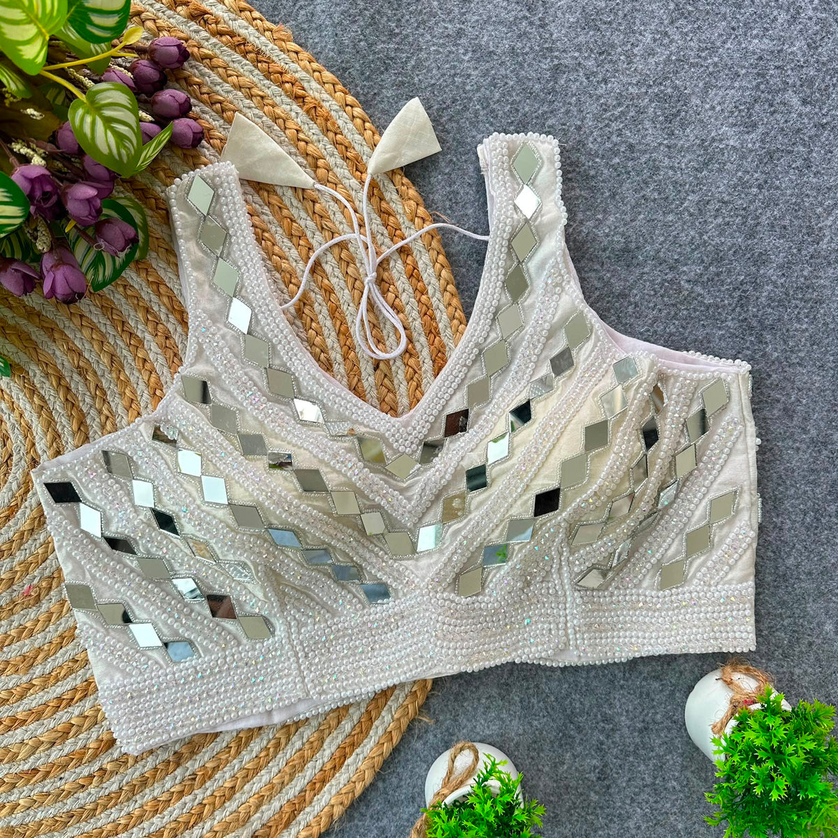 Party Wear pearl Handmirror work blouses