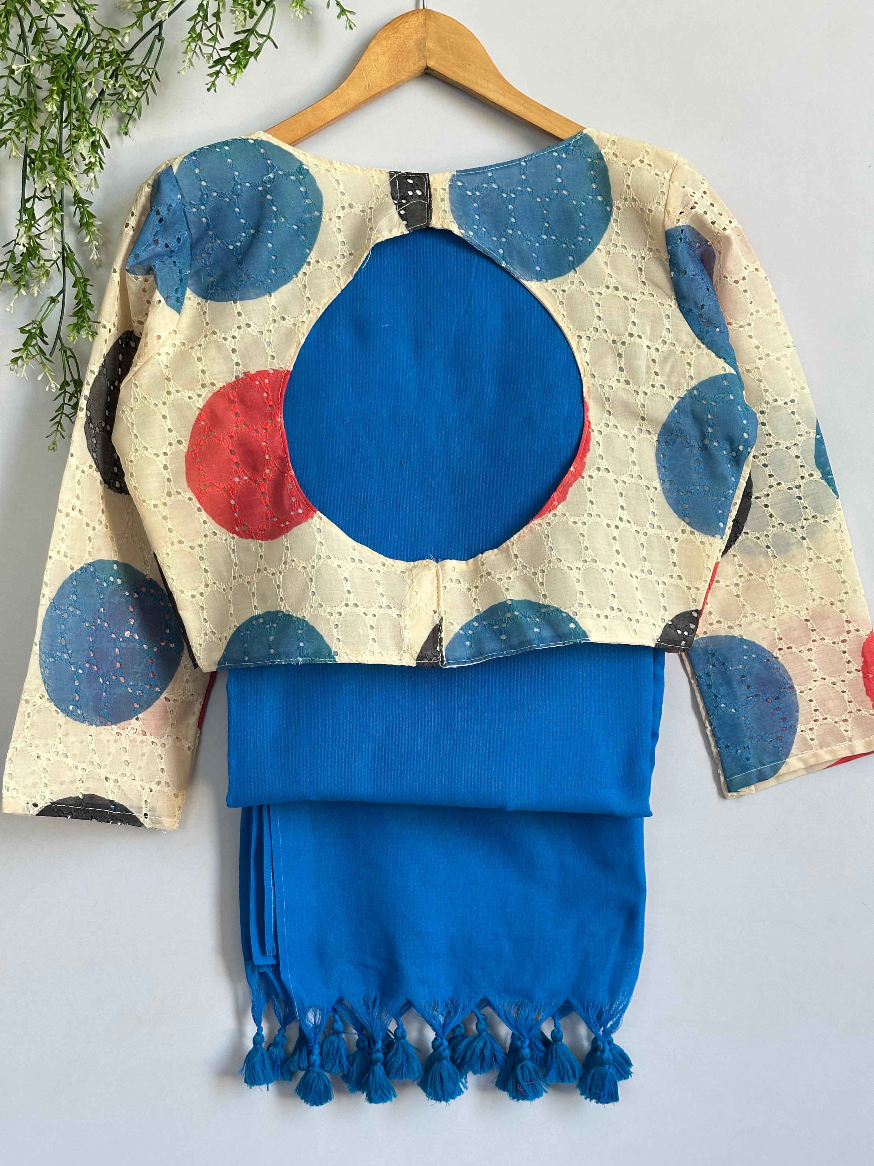 Blue colour plain saree with blouse 