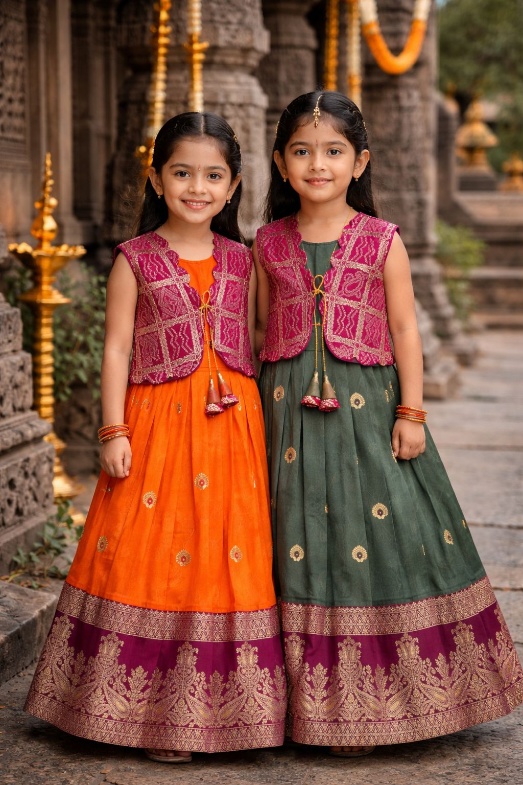 Orange and dark green 