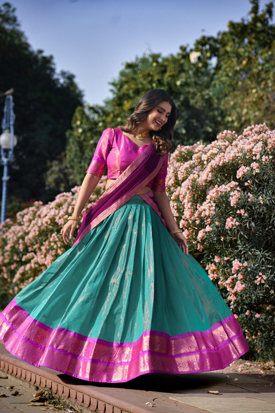 Women in Sky blue & pink traditional outfit