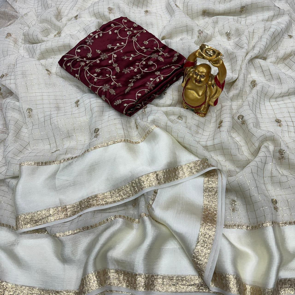 Cream colour Viscose georgette saree