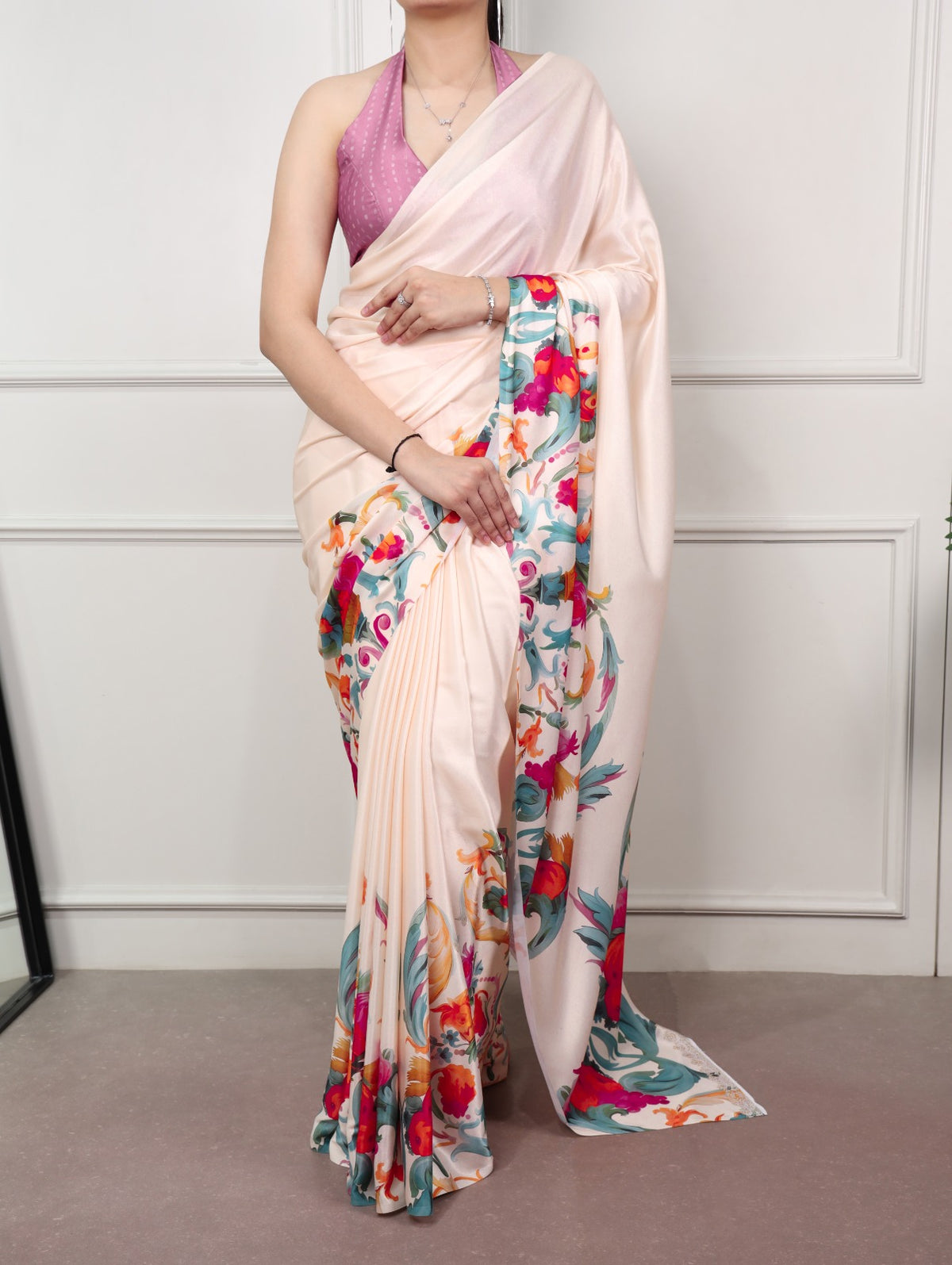 Satin silk floral print sarees LSS30