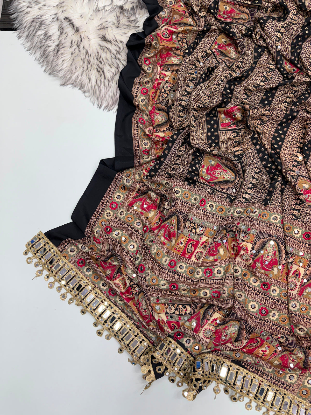 Ajarakh Viscose satin silk saree