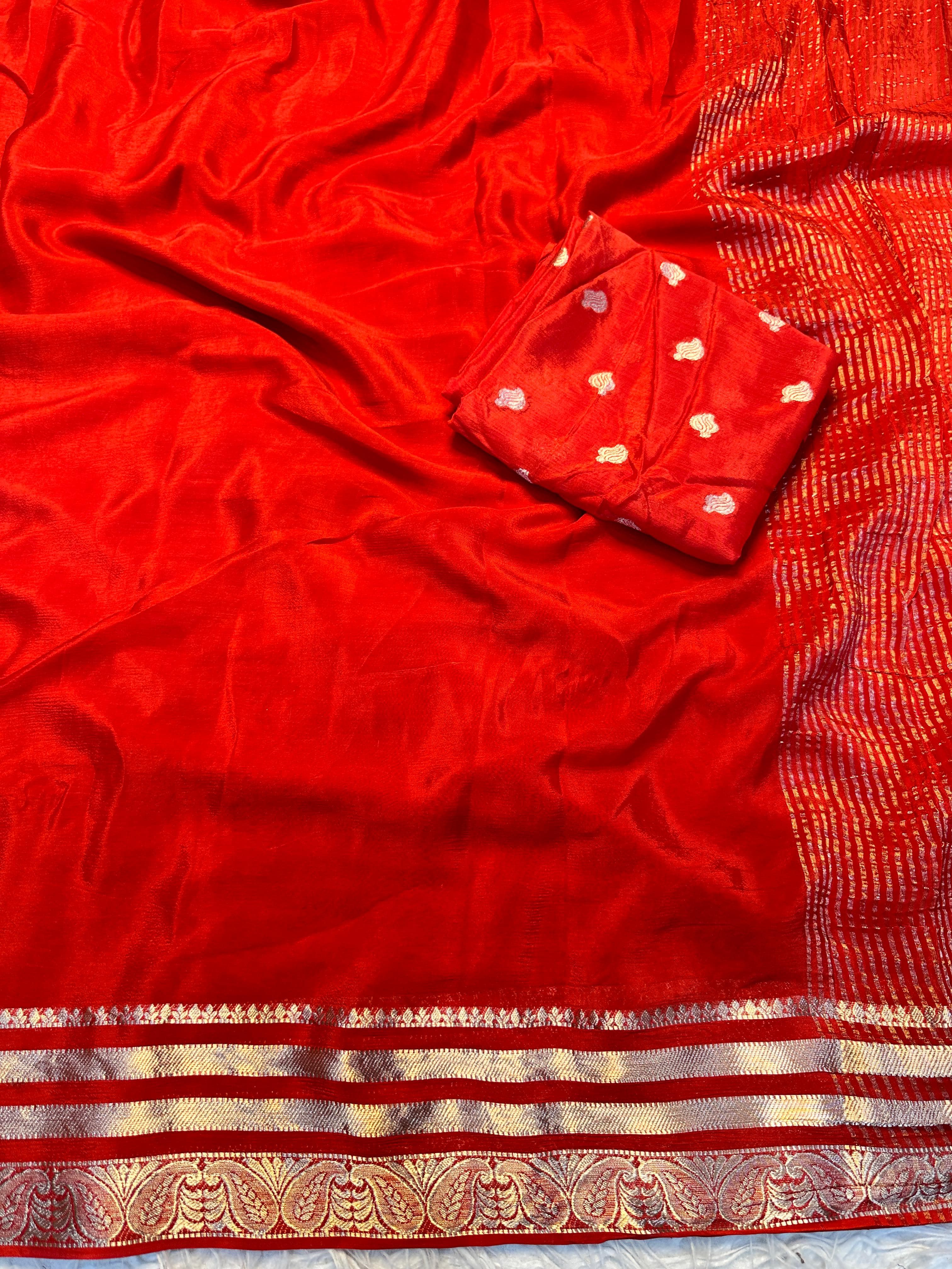 Red saree with gold border