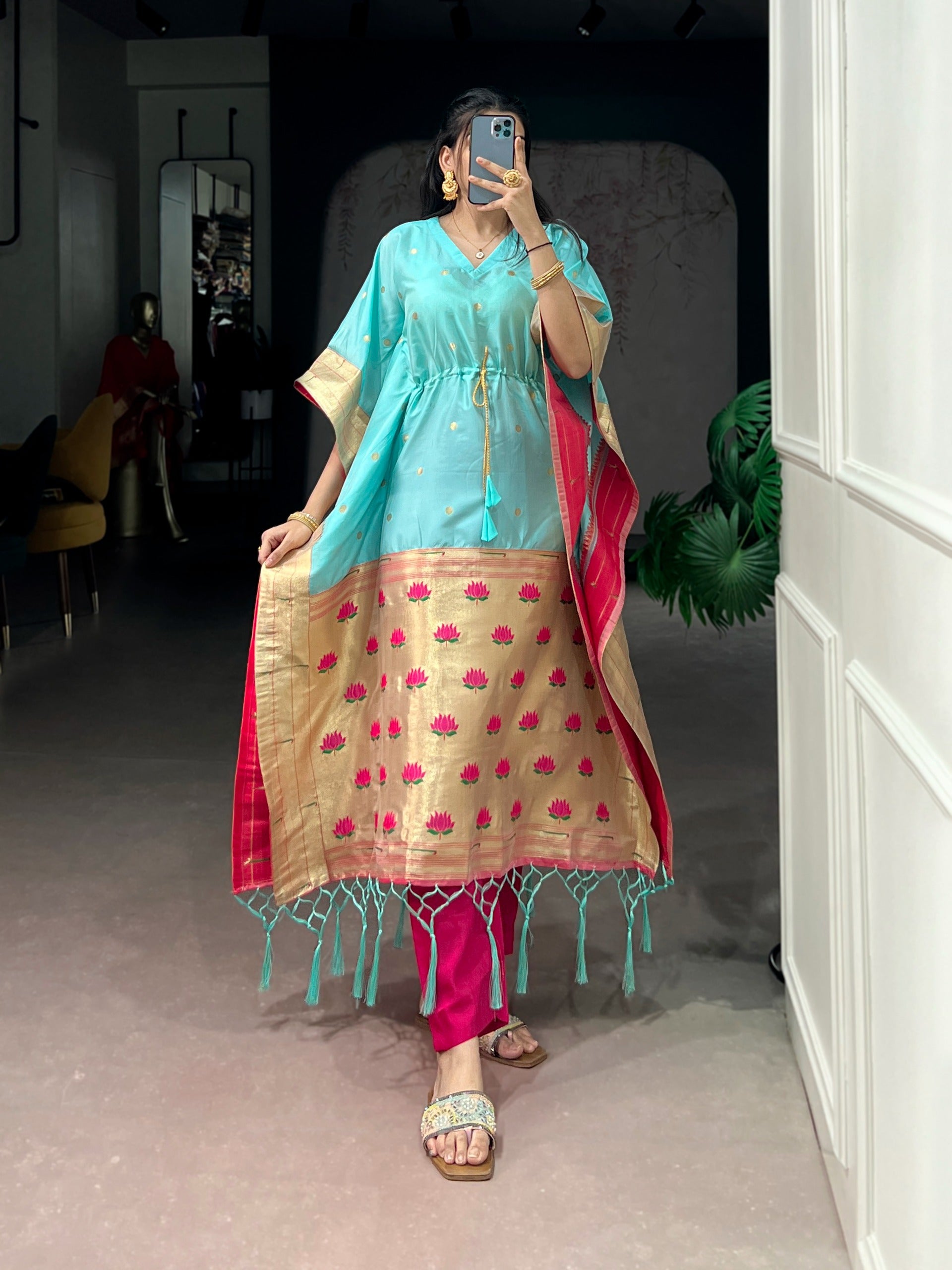  traditional sky blue outfit with gold border 