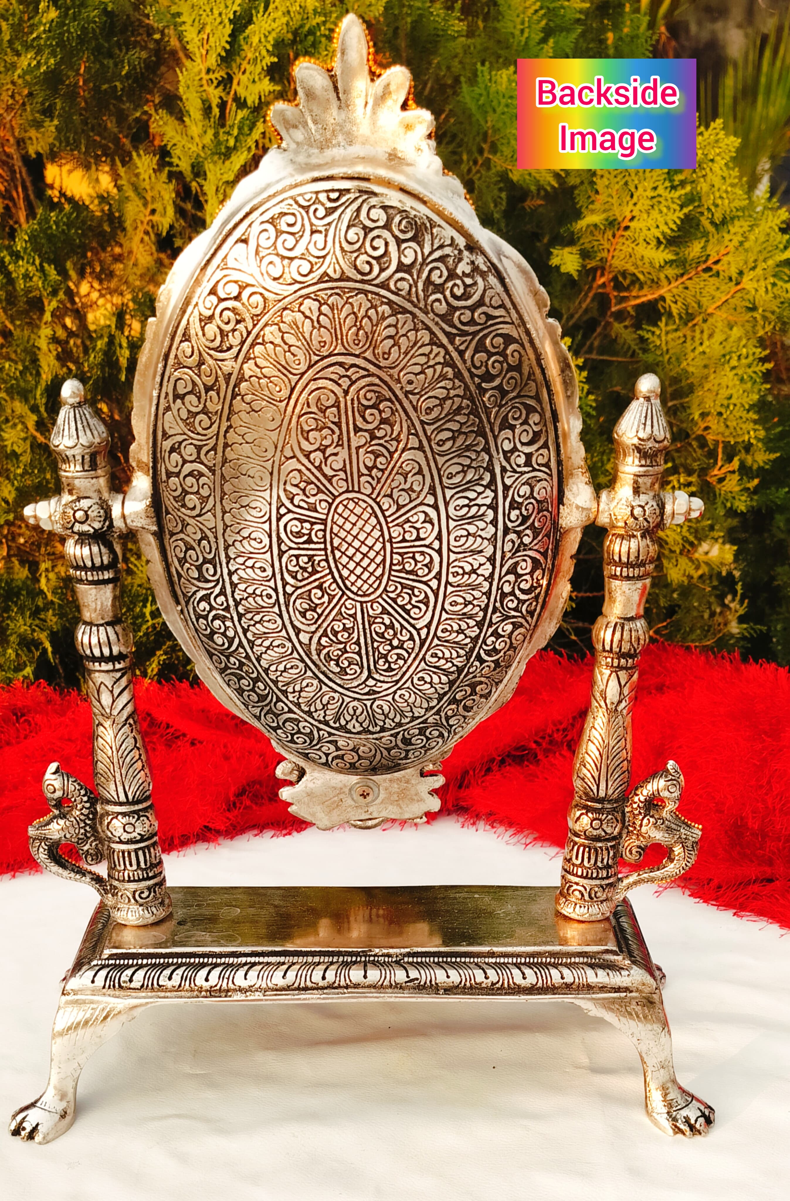 Antique german silver peacock table mirror