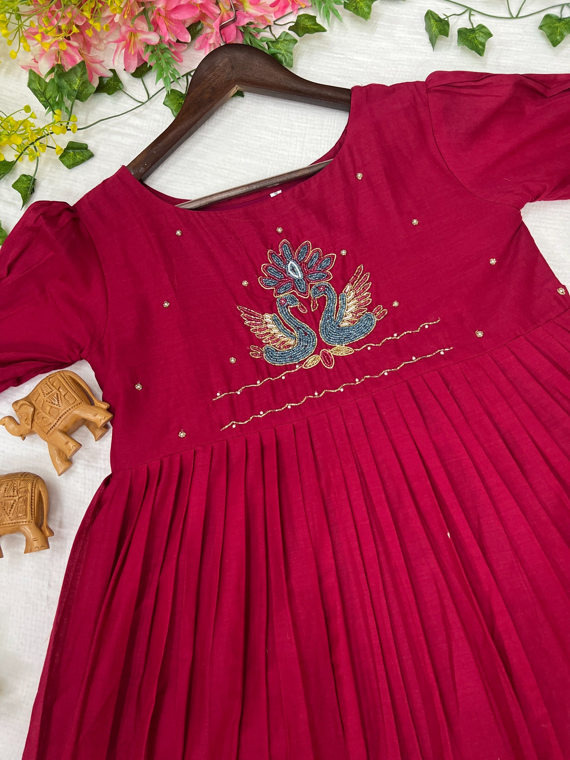 Pink dress with floral embroidery work 