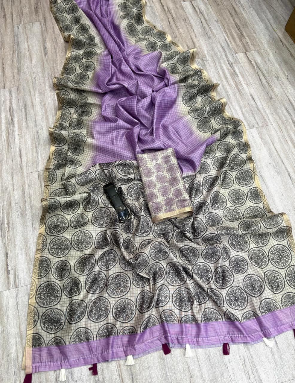 Lavender saree with floral 